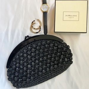 [SOLD] Woven Rattan Snap Closure Clutch Bag - Gorgeous!